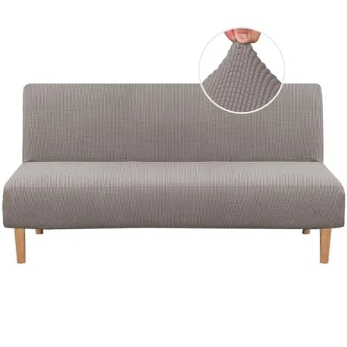 H.VERSAILTEX Armless Futon Cover Taupe Small Checks Jacquard Fabric 68-85 inch Width | Stretchable Sofa Bed Protector for Indian Homes thumbnail 1