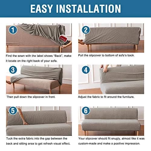 H.VERSAILTEX Armless Futon Cover Taupe Small Checks Jacquard Fabric 68-85 inch Width | Stretchable Sofa Bed Protector for Indian Homes thumbnail 5