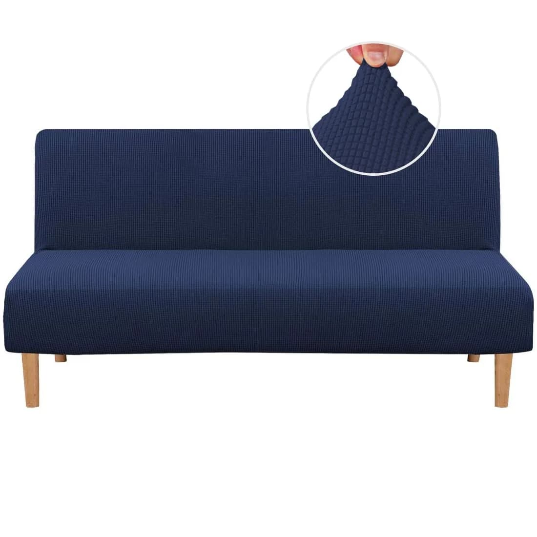 H.VERSAILTEX Armless Futon Cover Stretch Sofa Bed Slipcover Navy | Elastic Jacquard Fabric, Machine Washable