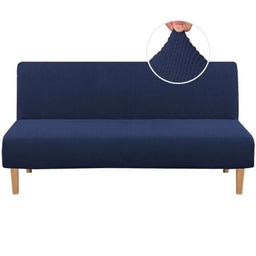 H.VERSAILTEX Armless Futon Cover Stretch Sofa Bed Slipcover Navy | Elastic Jacquard Fabric, Machine Washable thumbnail 1
