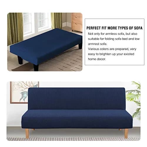 H.VERSAILTEX Armless Futon Cover Stretch Sofa Bed Slipcover Navy | Elastic Jacquard Fabric, Machine Washable thumbnail 4
