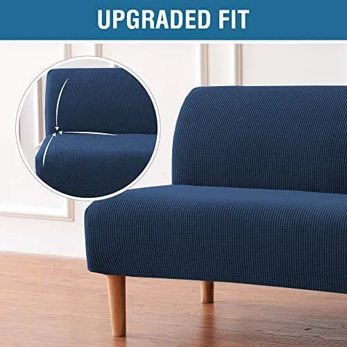 H.VERSAILTEX Armless Futon Cover Stretch Sofa Bed Slipcover Navy | Elastic Jacquard Fabric, Machine Washable thumbnail 3