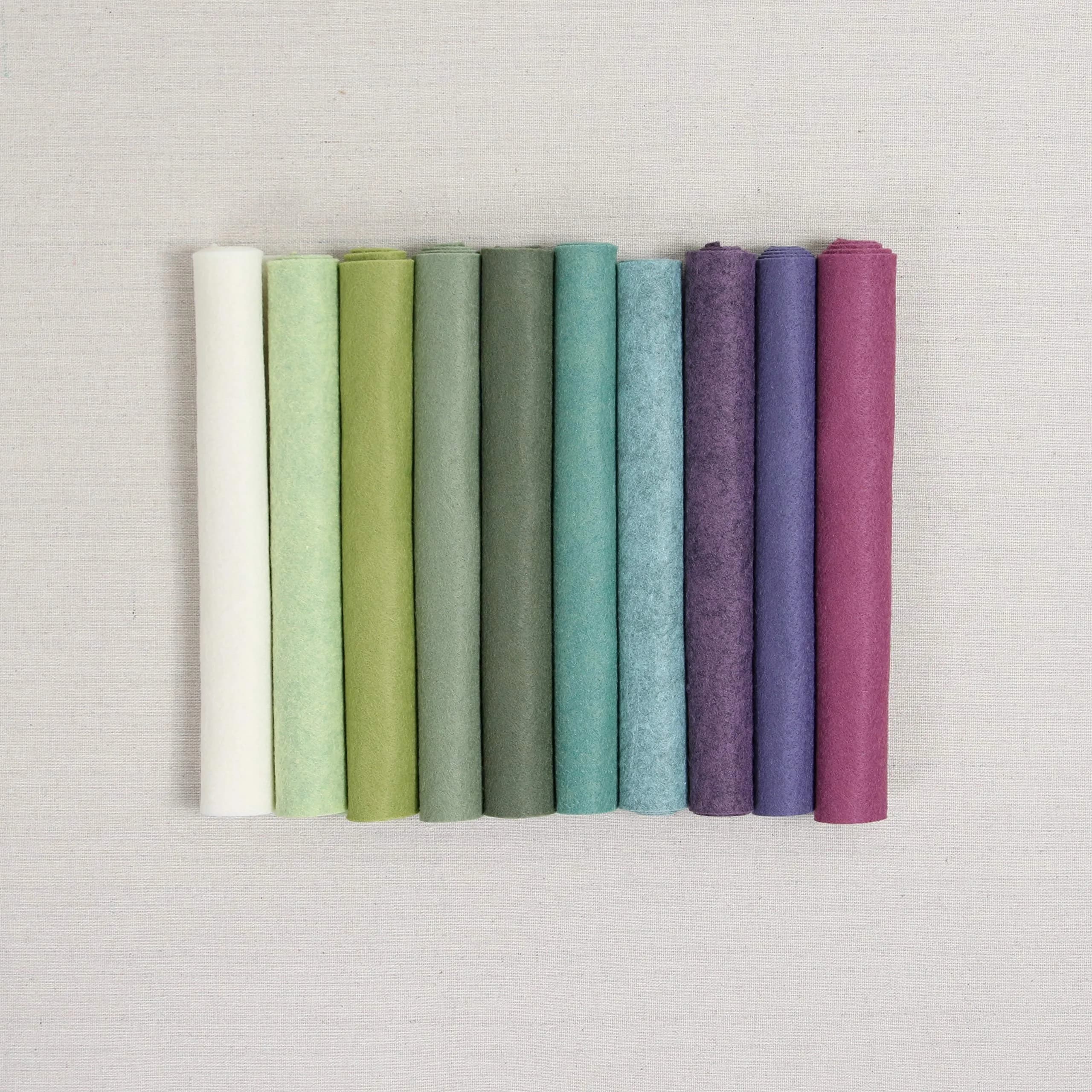 Benzie Design Wool Blend Felt, Succulents Colors, 12x18 inch Sheets, Green, Blue, Purple, Cream