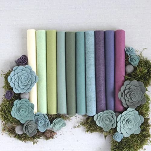 Benzie Design Wool Blend Felt, Succulents Colors, 12x18 inch Sheets, Green, Blue, Purple, Cream thumbnail 2