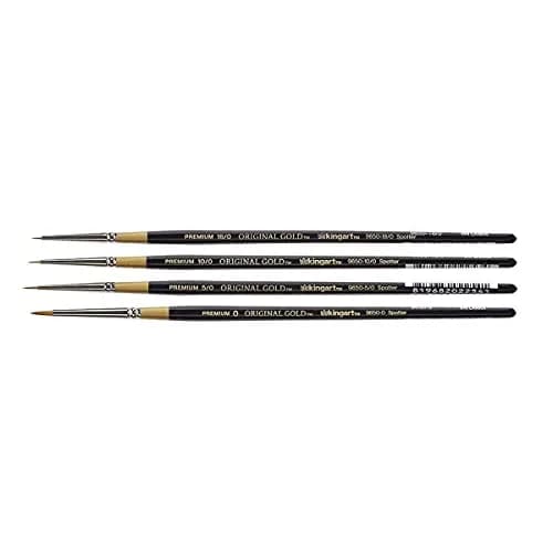 KINGART Original Gold 9650 Series Spotter Artist Brush Set 4 Sizes (18/0, 10/0, 5/0, 0) | Fine Detail Synthetic Golden Taklon Brushes thumbnail 2
