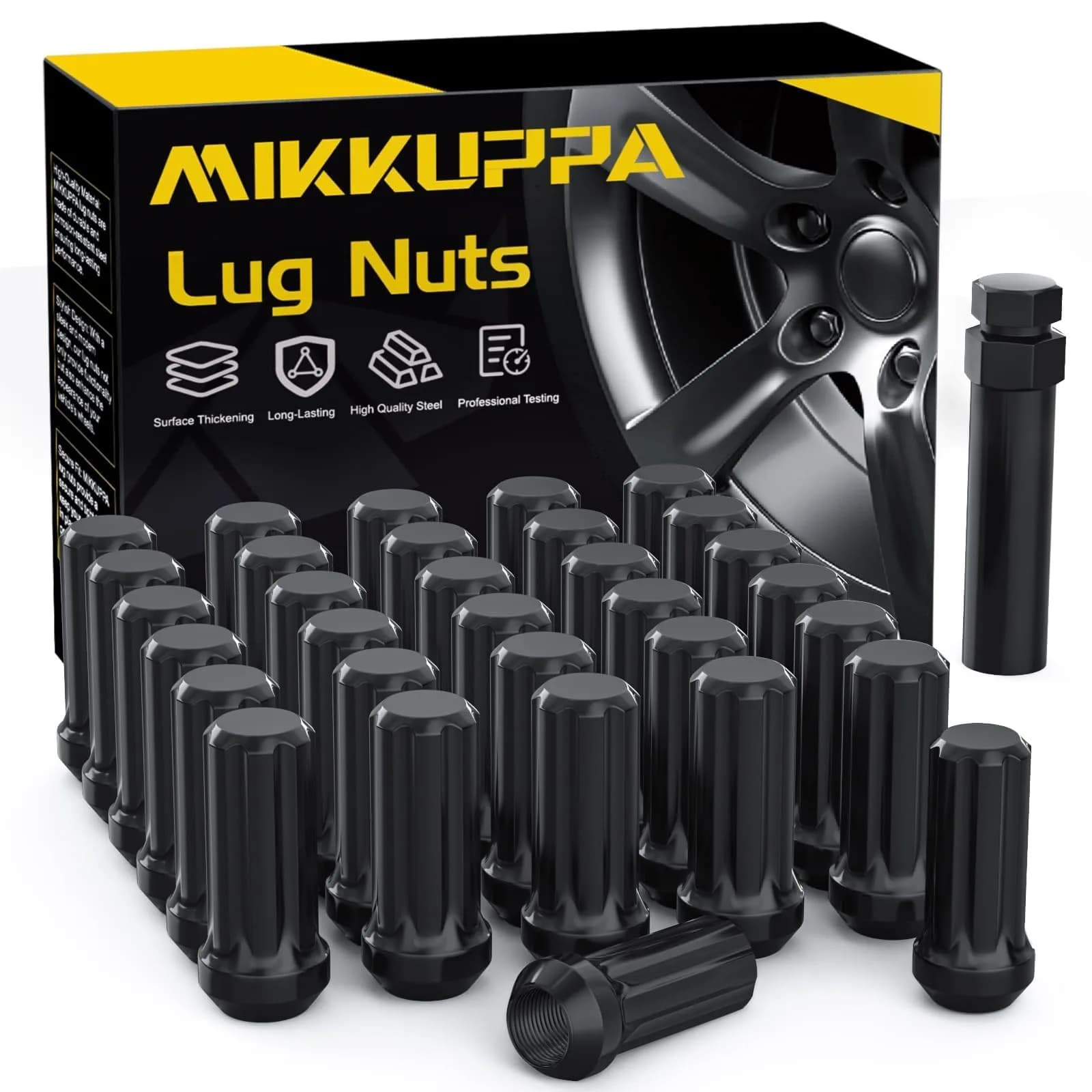 MIKKUPPA M14x1.5 Spline Nuts Replacement for Chevy GMC Wheel | Corrosion Resistant, 32pcs — Black
