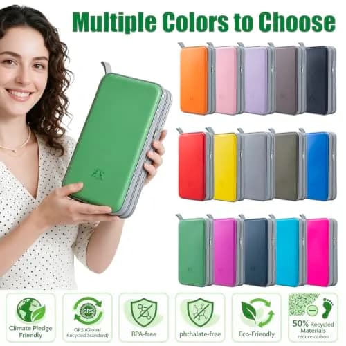 alavisxf xx CD Case, 96 Capacity Hard Plastic Organizer Wallet with Hand Strap and Zipper Closure, Green thumbnail 4