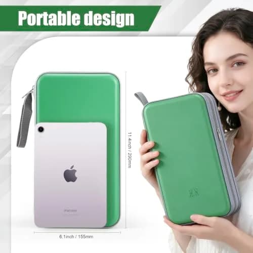 alavisxf xx CD Case, 96 Capacity Hard Plastic Organizer Wallet with Hand Strap and Zipper Closure, Green thumbnail 5