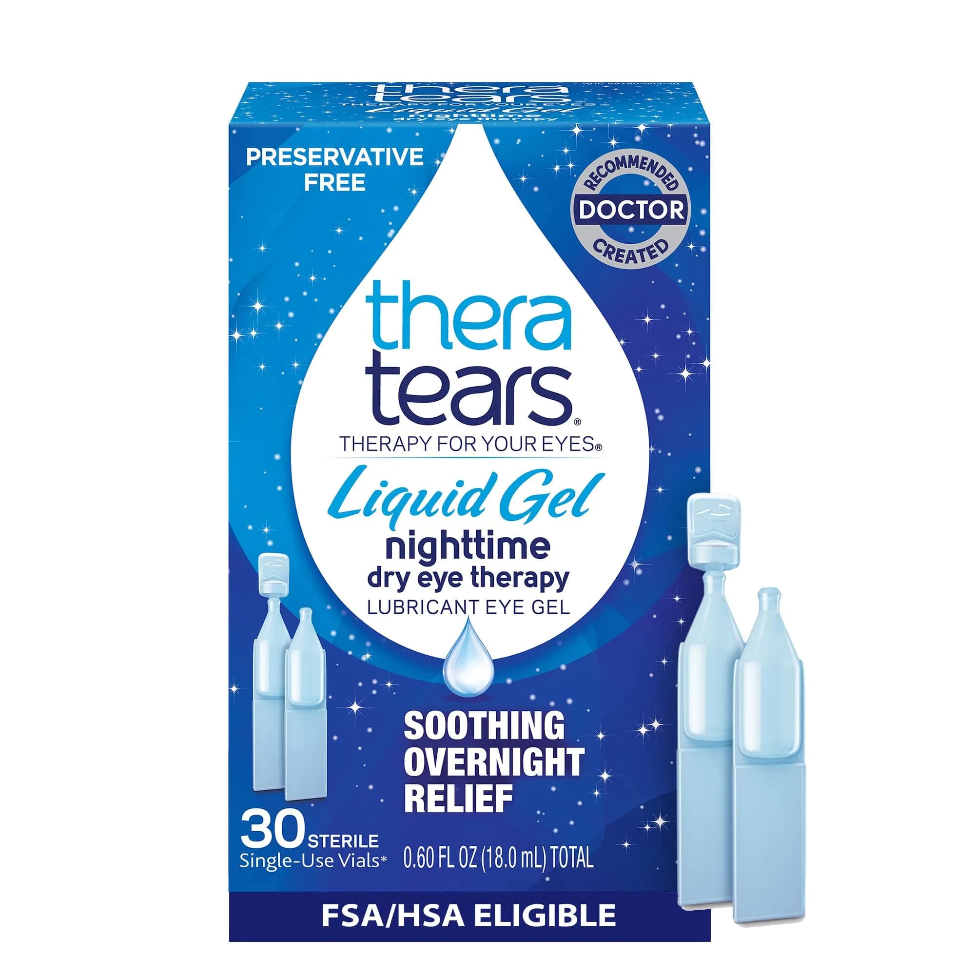 TheraTears Liquid Gel Nighttime Eye Drops 30 Ct | Preservative-Free, Soothing Overnight Relief for Sensitive Eyes — Drop