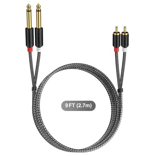 J&D Gold Plated Dual 1/4" TS to RCA Cable - Stereo Audio Interconnect with Nylon Braid, 2.74 m (9 Feet) | Connects Mixers, Amplifiers, Speakers thumbnail 7