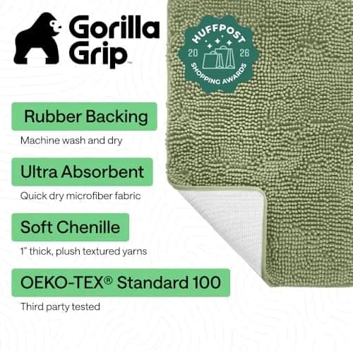 Gorilla Grip Bath Rug Mat for Bathroom 48x24 in Sage Green | Ultra Absorbent Chenille, Quick Dry, Textured Rubber Backing thumbnail 2