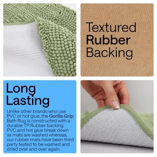 Gorilla Grip Bath Rug Mat for Bathroom 48x24 in Sage Green | Ultra Absorbent Chenille, Quick Dry, Textured Rubber Backing thumbnail 3