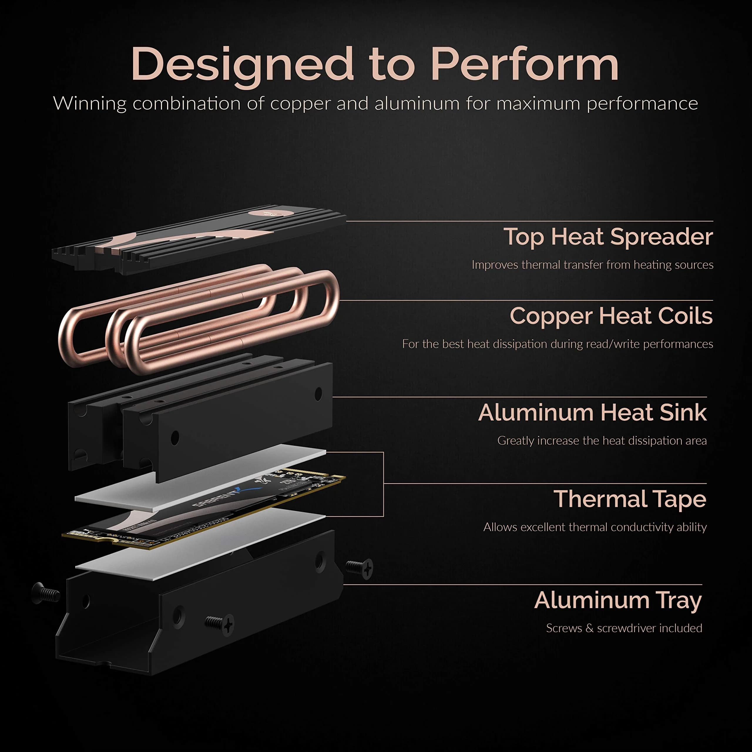 SABRENT M.2 2280 SSD Rocket Heatsink (SB-HTSK) — Copper & Aluminum Construction | 3.1" x 1" x 0.9" - view 4