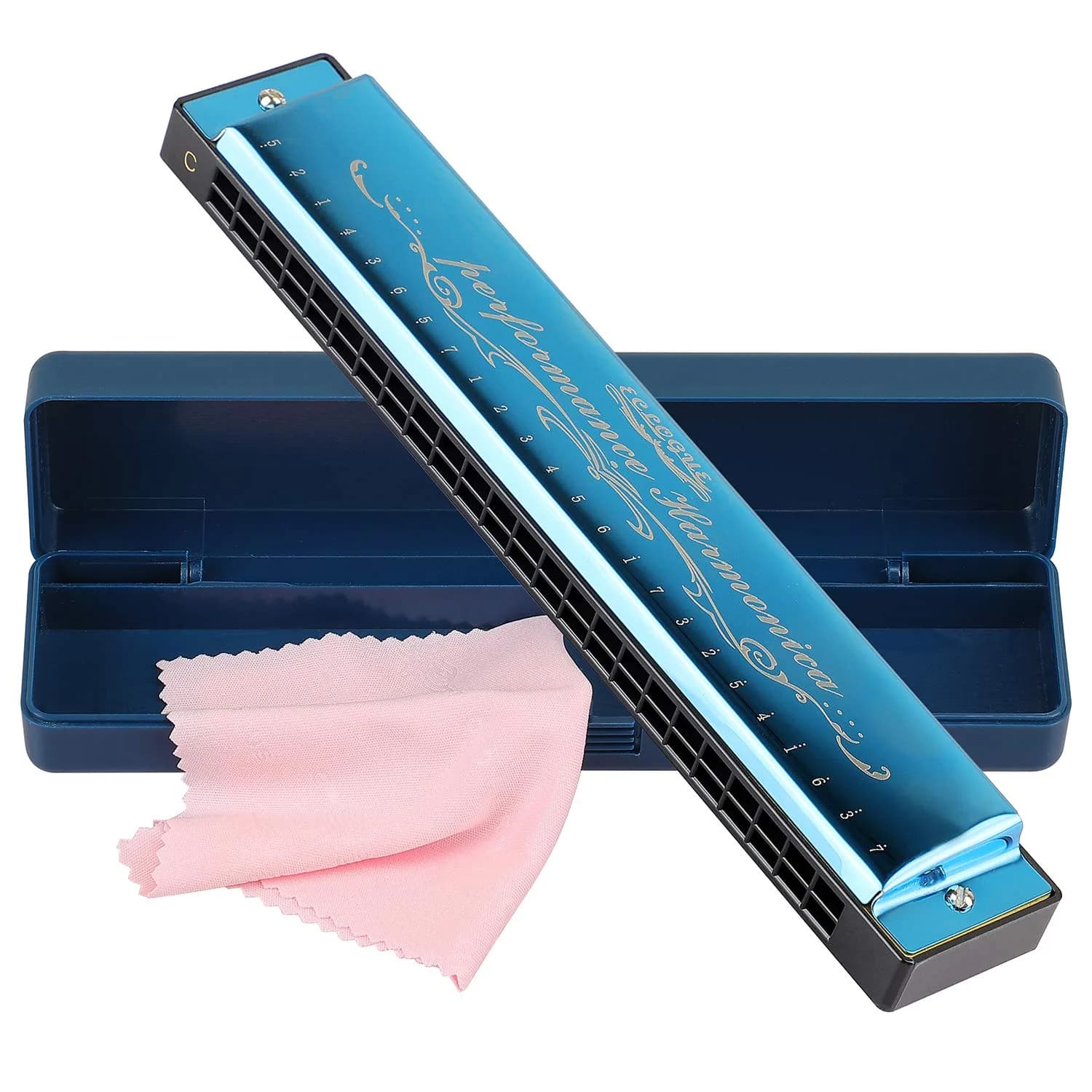 EastyGold Harmonica Mouthorgan 24 Hole C Key | Polyphonic Diatonic Instrument for Blues & Jazz — blue