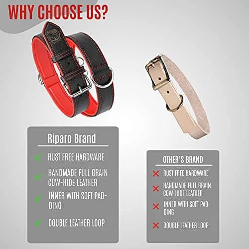 Riparo Adjustable Leather Dog Collar - Heavy Duty Wide Collar for Large Dogs (XL: 1.75" Wide for 21”-25” Neck) thumbnail 5