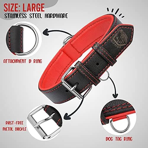 Riparo Adjustable Leather Dog Collar - Heavy Duty Wide Collar for Large Dogs (XL: 1.75" Wide for 21”-25” Neck) thumbnail 3