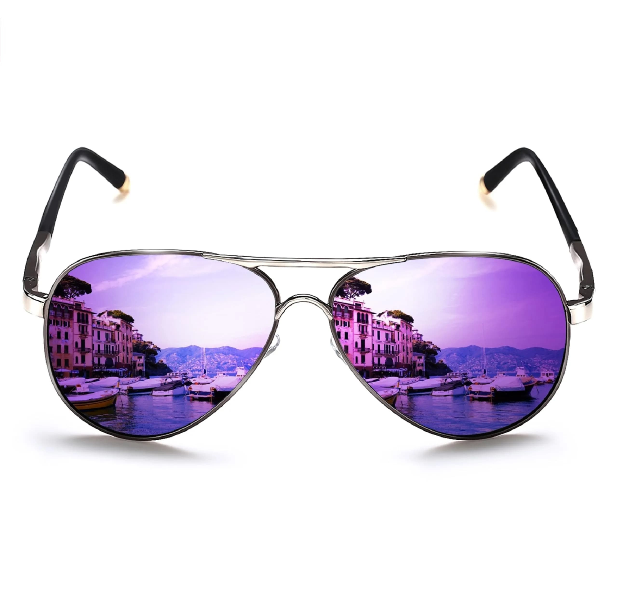 ROCKNIGHT Ruthenium-Purple Polarized Aviator Sunglasses for Men & Women - Medium Size Metal Frame - main product image