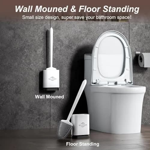 Sellemer Silicone Toilet Brush with Ventilation Holder, 1 Pack Pearl White | Cleans Dead Corners Under Rim thumbnail 6