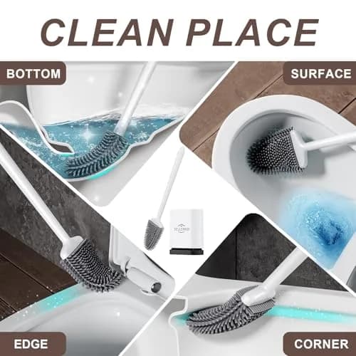 Sellemer Silicone Toilet Brush with Ventilation Holder, 1 Pack Pearl White | Cleans Dead Corners Under Rim thumbnail 2