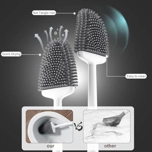 Sellemer Silicone Toilet Brush with Ventilation Holder, 1 Pack Pearl White | Cleans Dead Corners Under Rim thumbnail 3