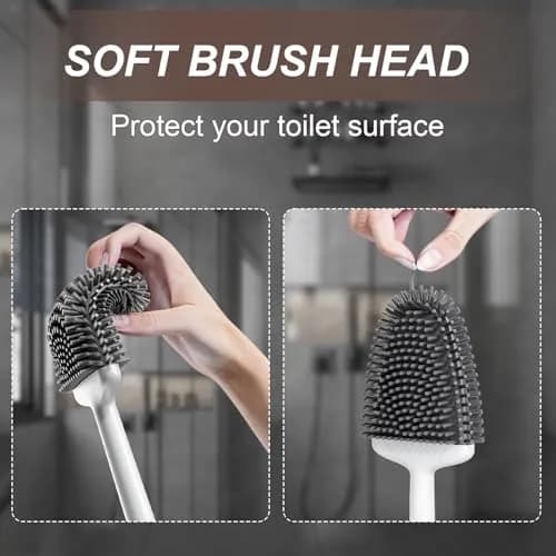 Sellemer Silicone Toilet Brush with Ventilation Holder, 1 Pack Pearl White | Cleans Dead Corners Under Rim thumbnail 4