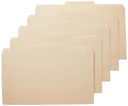 Amazon Basics Sturdy Manila File Folders, 1/3 Tabs, Legal Size, 100-Pack | Acid-Free Paper for Long-Term Storage — Legal