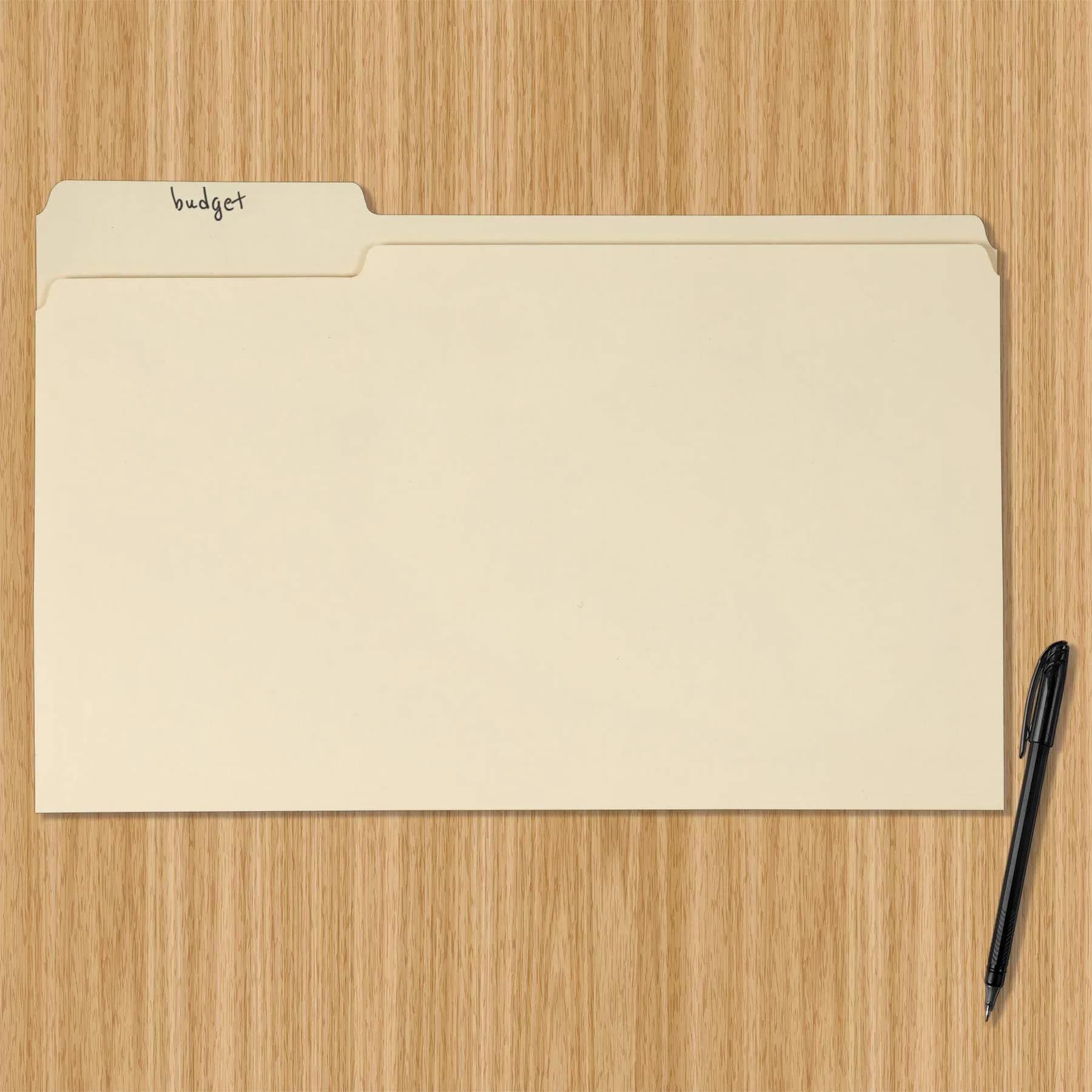 Amazon Basics Sturdy Manila File Folders, 1/3 Tabs, Legal Size, 100-Pack | Acid-Free Paper for Long-Term Storage - view 5