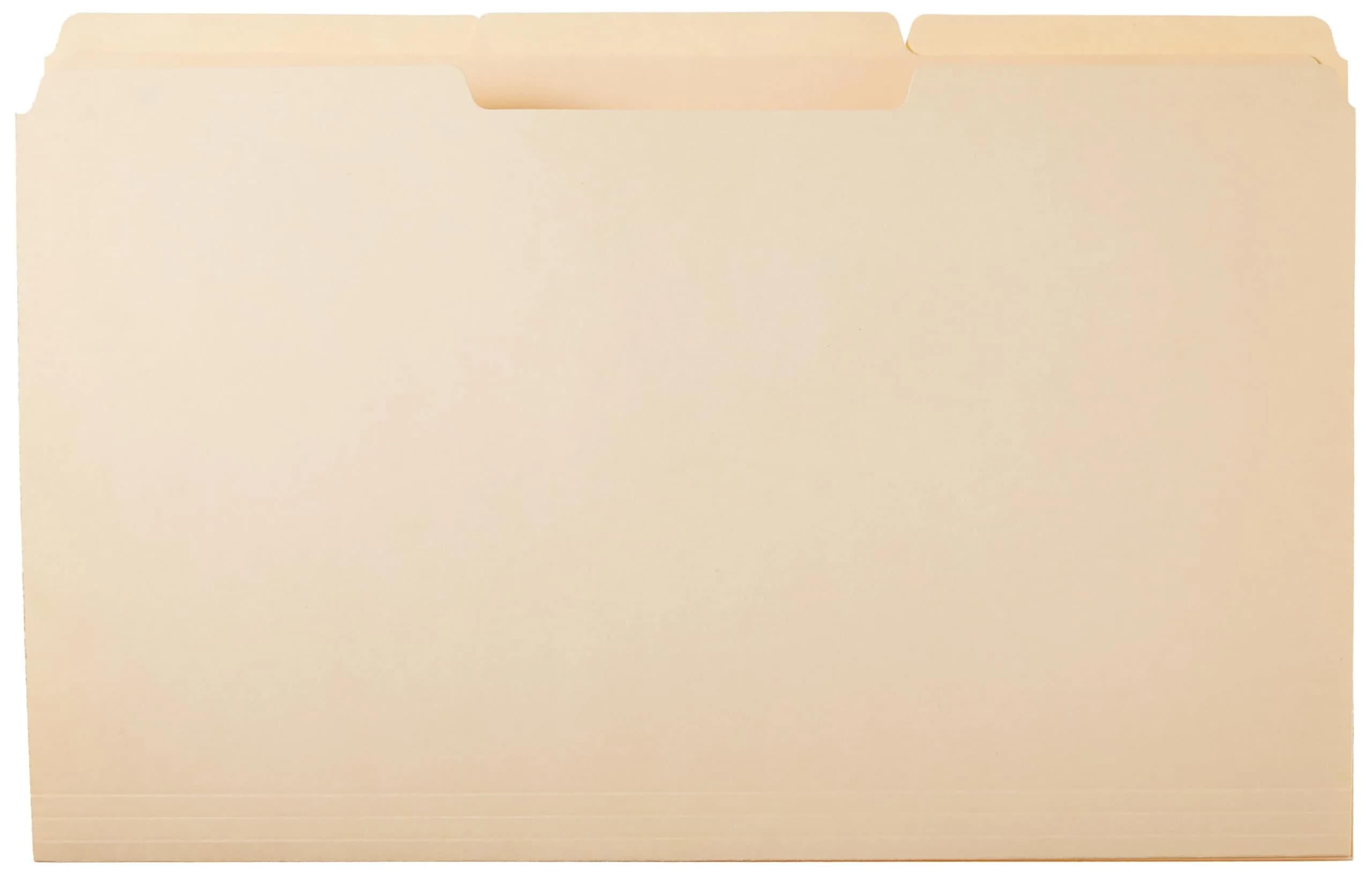 Amazon Basics Sturdy Manila File Folders, 1/3 Tabs, Legal Size, 100-Pack | Acid-Free Paper for Long-Term Storage - view 3