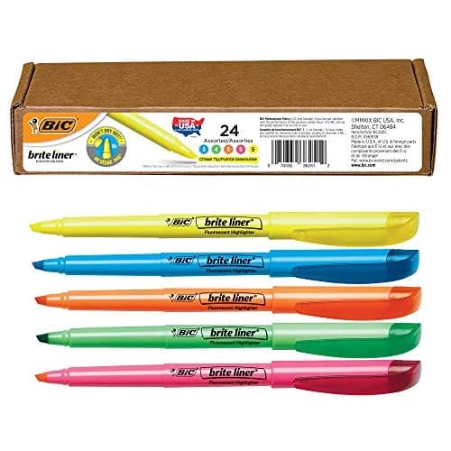 BIC Brite Liner Highlighters, Chisel Tip, 24-Count | Fluorescent Colors for Bright Highlighting thumbnail 1