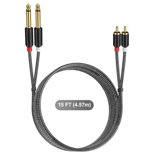 J&D Gold Plated Dual 1/4" TS to RCA Cable - 4.57m (15 Feet) Stereo Audio Interconnect with Nylon Braid | Connects Mixers, Amplifiers to RCA Devices thumbnail 7