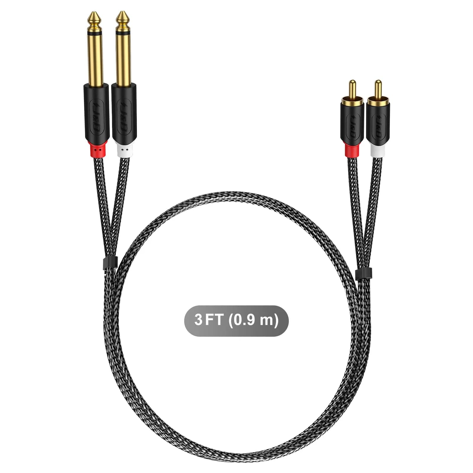 J&D RCA to 1/4" Stereo Audio Interconnect Cable, 3 Feet (0.91m) | Premium Dual Shielding for Pristine Signal - view 7