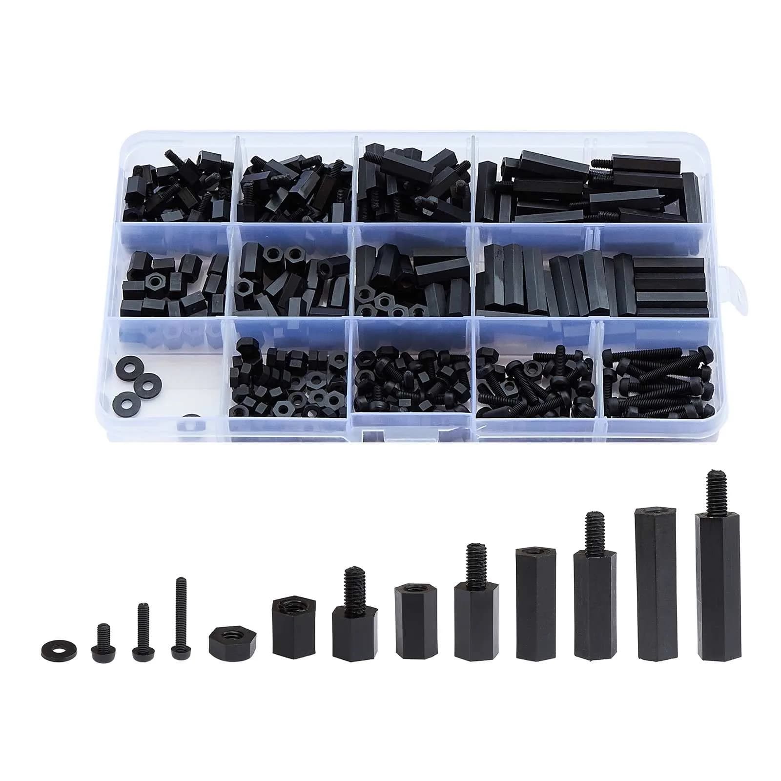 LitOrange M3 Male Female Nylon Hex Spacer Standoff Screw Nut Threaded Pillar PCB Motherboard Assortment Kit (Black) - 320 Pieces - main product image