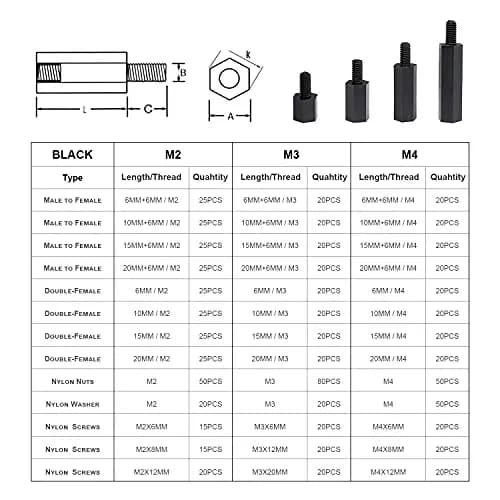 LitOrange M3 Male Female Nylon Hex Spacer Standoff Screw Nut Threaded Pillar PCB Motherboard Assortment Kit (Black) - 320 Pieces thumbnail 6