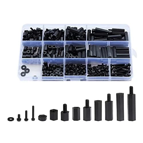 LitOrange M3 Male Female Nylon Hex Spacer Standoff Screw Nut Threaded Pillar PCB Motherboard Assortment Kit (Black) - 320 Pieces thumbnail 1
