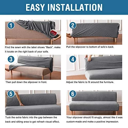 H.VERSAILTEX Armless Futon Cover Stretch Sofa Bed Slipcover Gray | Elastic, Machine Washable thumbnail 5