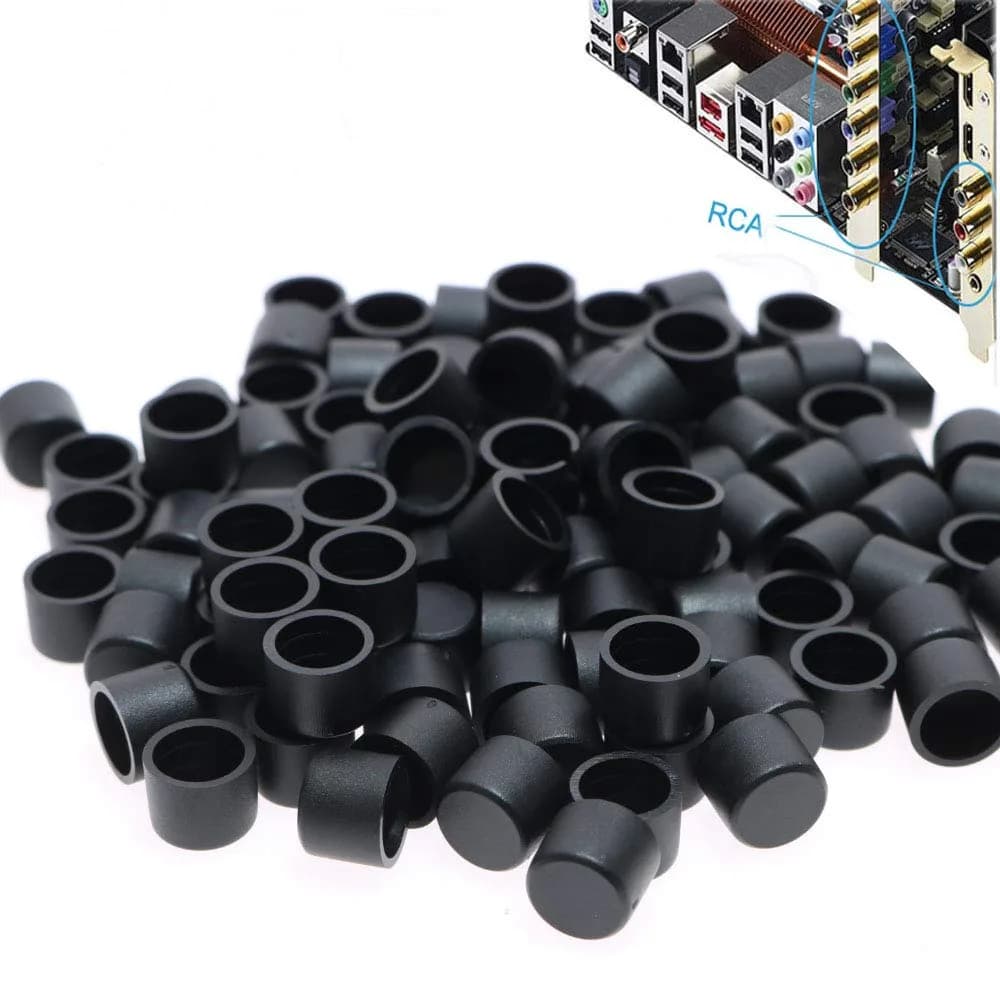Omama Black 100 Pcs RCA Female Connector Dust Proof Cap Protector Cover | Protects Connectors - view 4