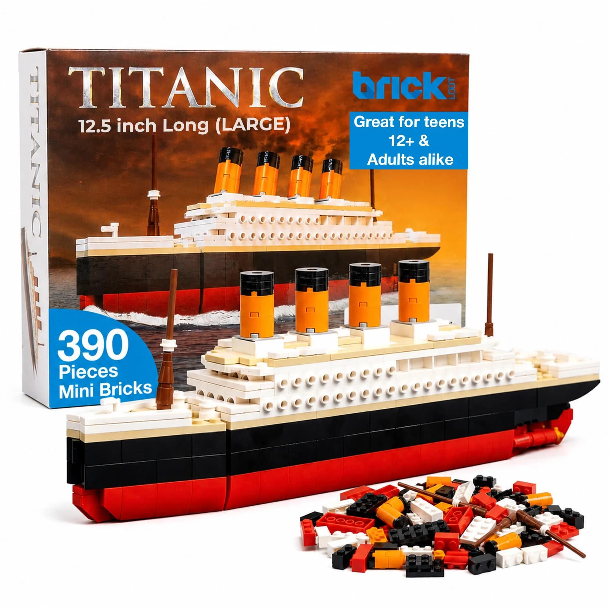 Brick Loot Titanic Building Set 390-Piece Historic Ocean Liner Brick Model | STEM Learning Toy — Large Titanic