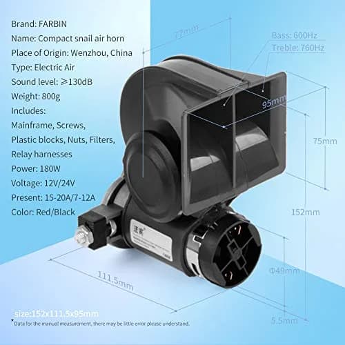 FARBIN 24V Air Horn with Compressor 150dB | Universal Fit for Trucks, Buses, Trains thumbnail 3