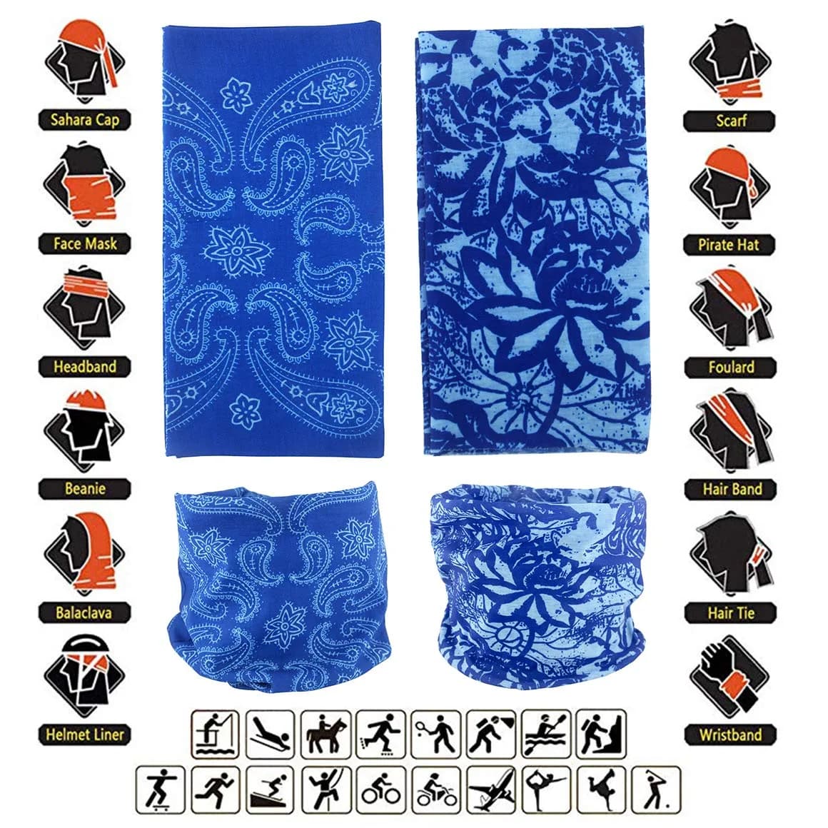 Cutewing 12PCS Blue Paisley Neck Gaiter Mask Tube Scarf | Seamless Microfiber Face Cover for Sports & Outdoors - view 2