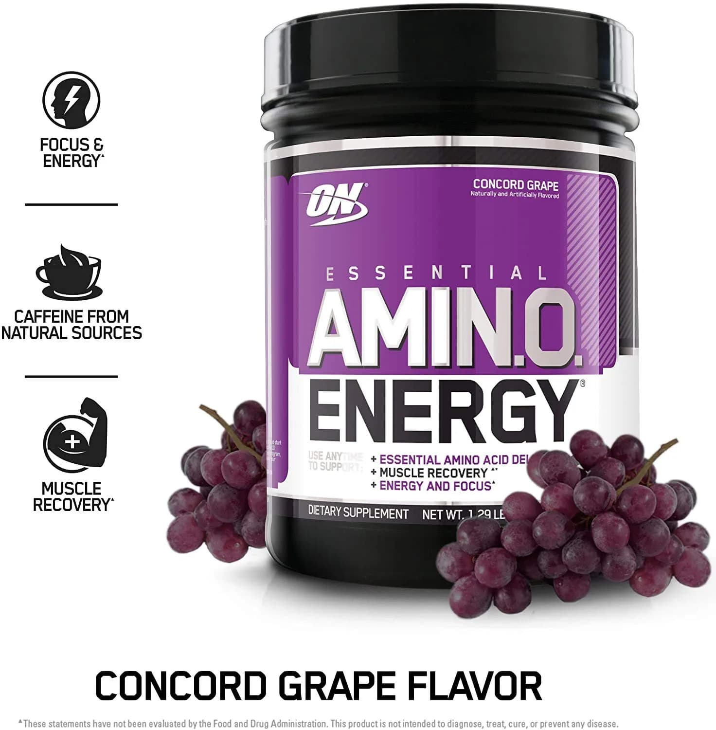 Optimum Nutrition Amino Energy Powder Concord Grape 65 Servings + Sparkling Drink Grape 12 Count | Essential Amino Acids & Electrolytes - view 2