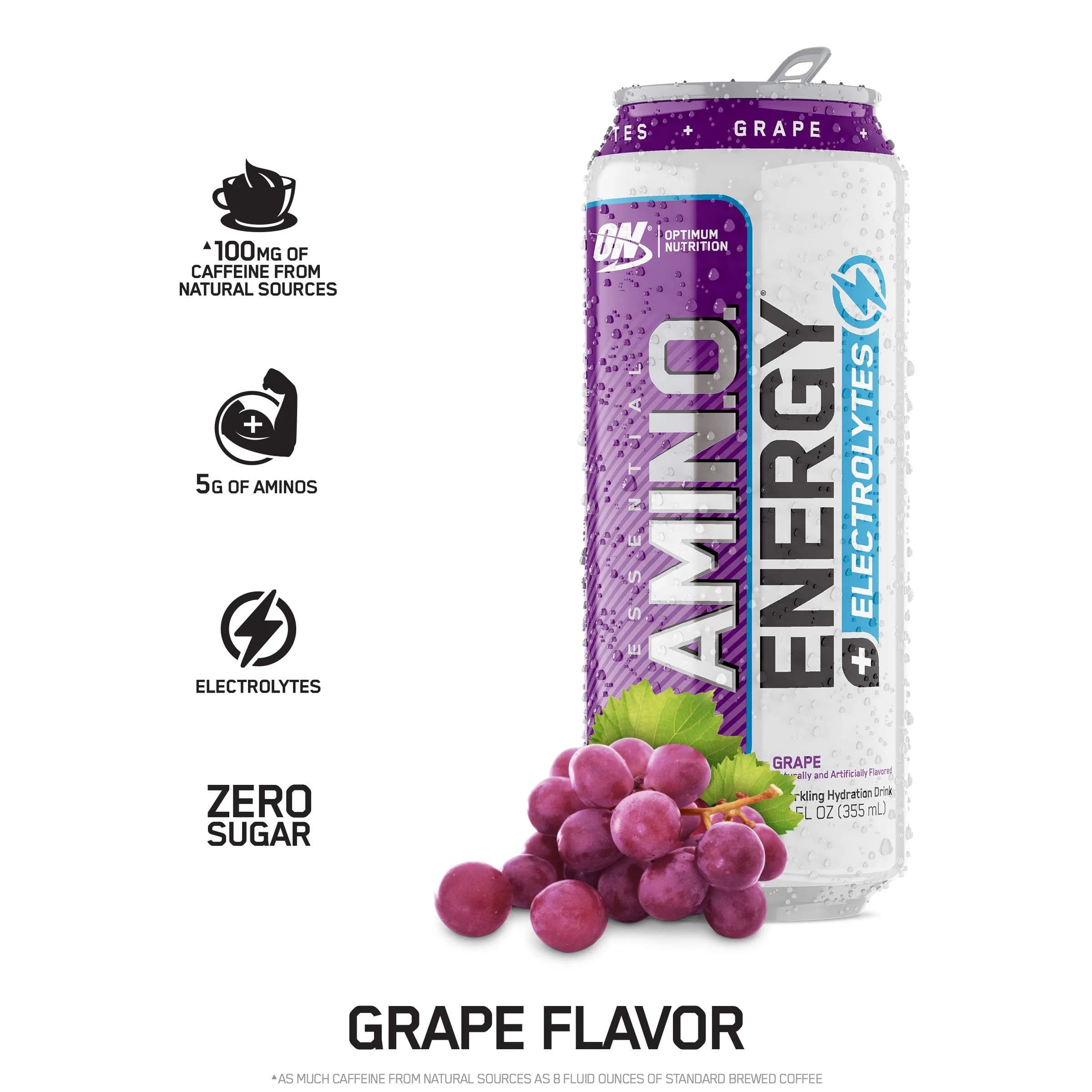 Optimum Nutrition Amino Energy Powder Concord Grape 65 Servings + Sparkling Drink Grape 12 Count | Essential Amino Acids & Electrolytes - view 4
