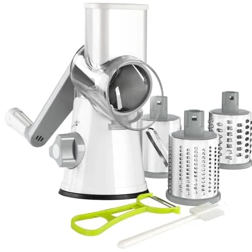 Ourokhome Rotary Cheese Grater Hand Crank | 3 Blades for Cheese & Vegetables, Blue
