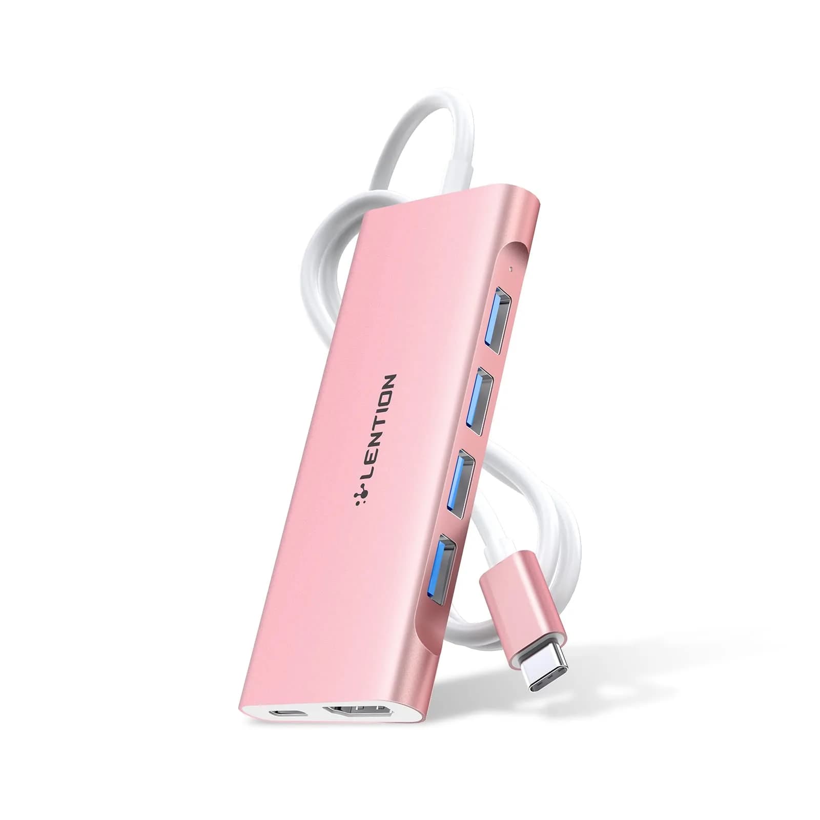 LENTION 6 in 1 USB C Hub, 4 USB 3.0, 4K@60Hz HDMI, 100W Charging | Multiport Hub for MacBook & More — Rose Gold / 6-in-1 3.3ft