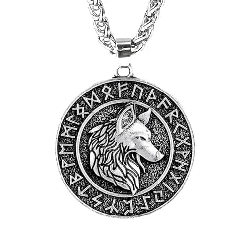 Leprato Viking Talisman Necklace for Men Norse Mjolnir Wolf Compass Valknut Amulet Pendant 24 inch | Nordic Viking Jewelry thumbnail 1