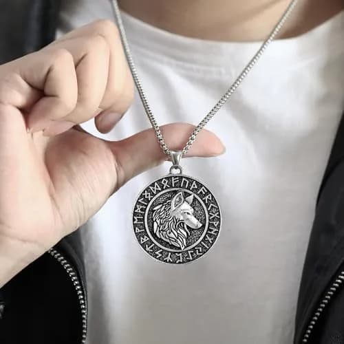 Leprato Viking Talisman Necklace for Men Norse Mjolnir Wolf Compass Valknut Amulet Pendant 24 inch | Nordic Viking Jewelry thumbnail 7