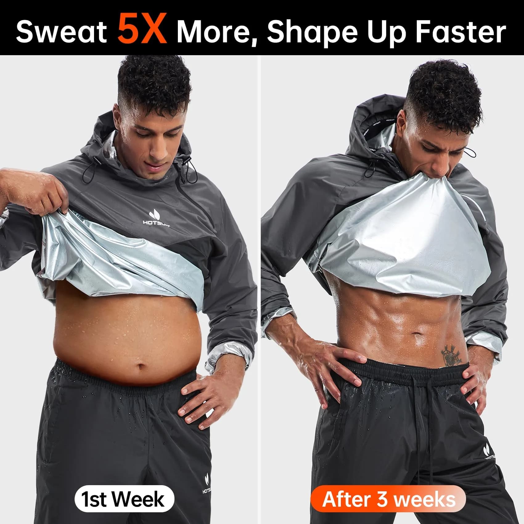 HOTSUIT Men's Gray Sauna Suit for Weight Loss - 5X-Large Jacket & Pants - view 3
