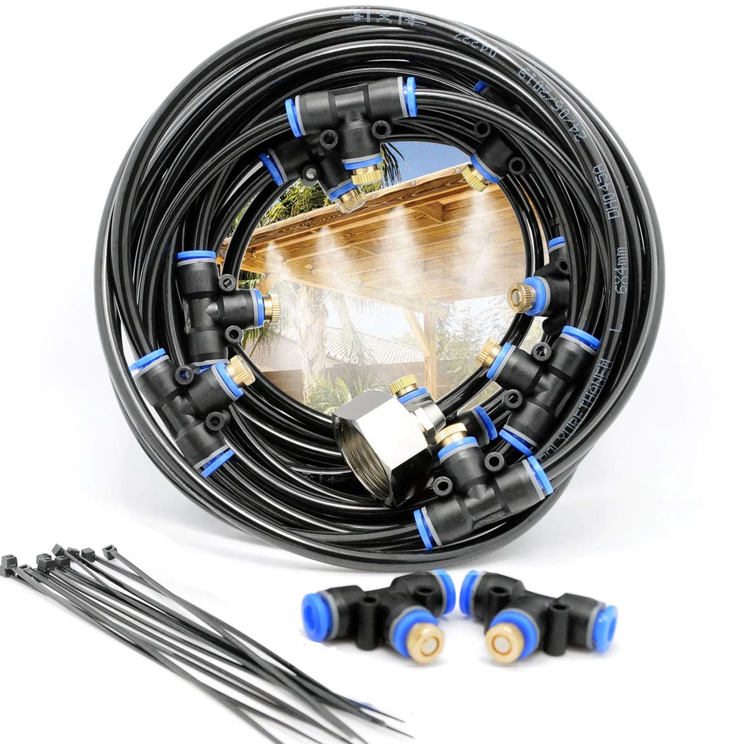 2RZ Misting Cooling System Kit 8M | Outdoor Mist System with Brass Nozzles for Garden & Patio