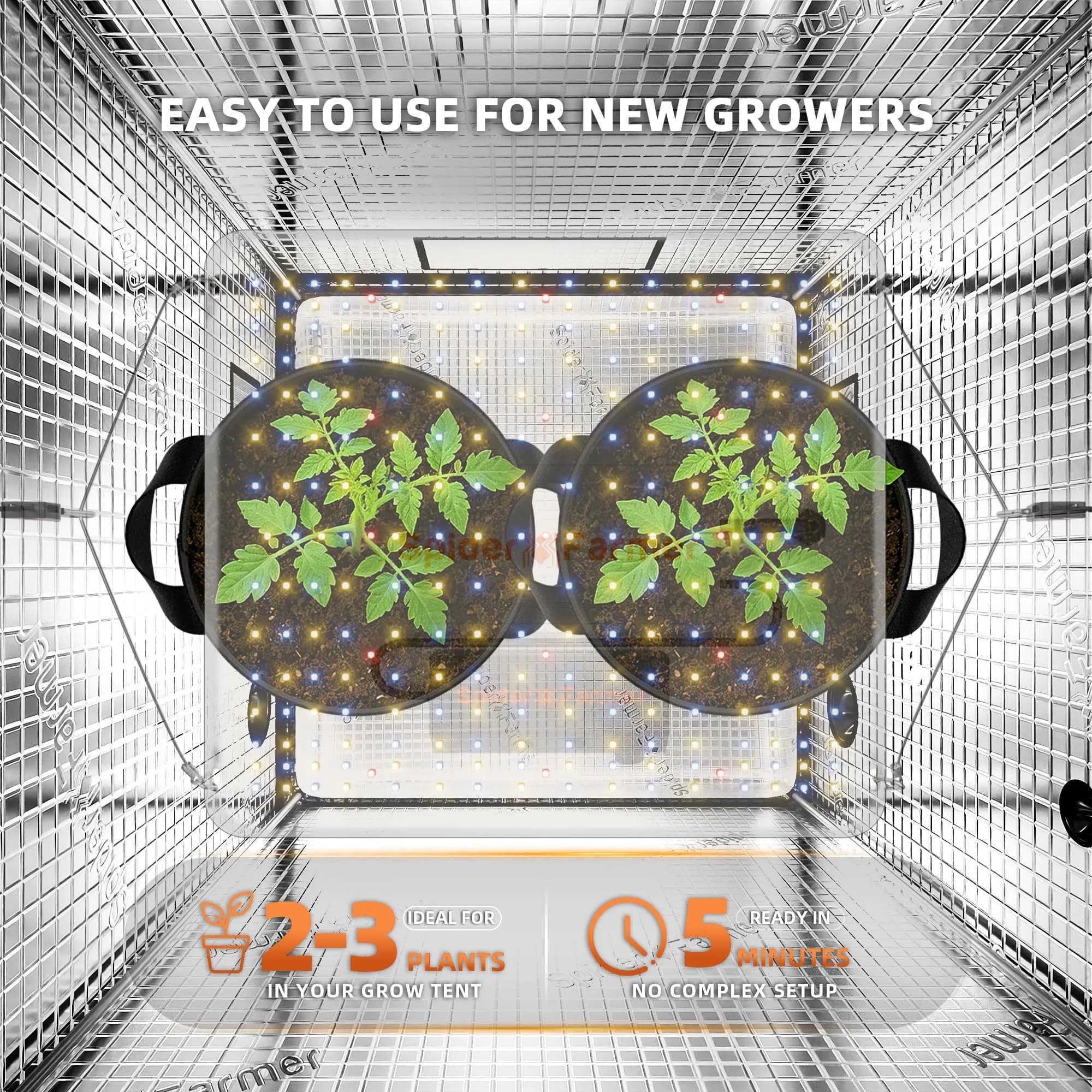 Spider Farmer SF1000 LED Grow Light 100W Dimmable Full Spectrum 250-LEDs | 2.5 PPE 11.8x10.5x2.3 inches - view 6