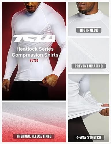 TSLA Men's Thermal Long Sleeve Compression Shirts | Mock/Turtleneck Winter Sports Base Layer Top, Small thumbnail 3