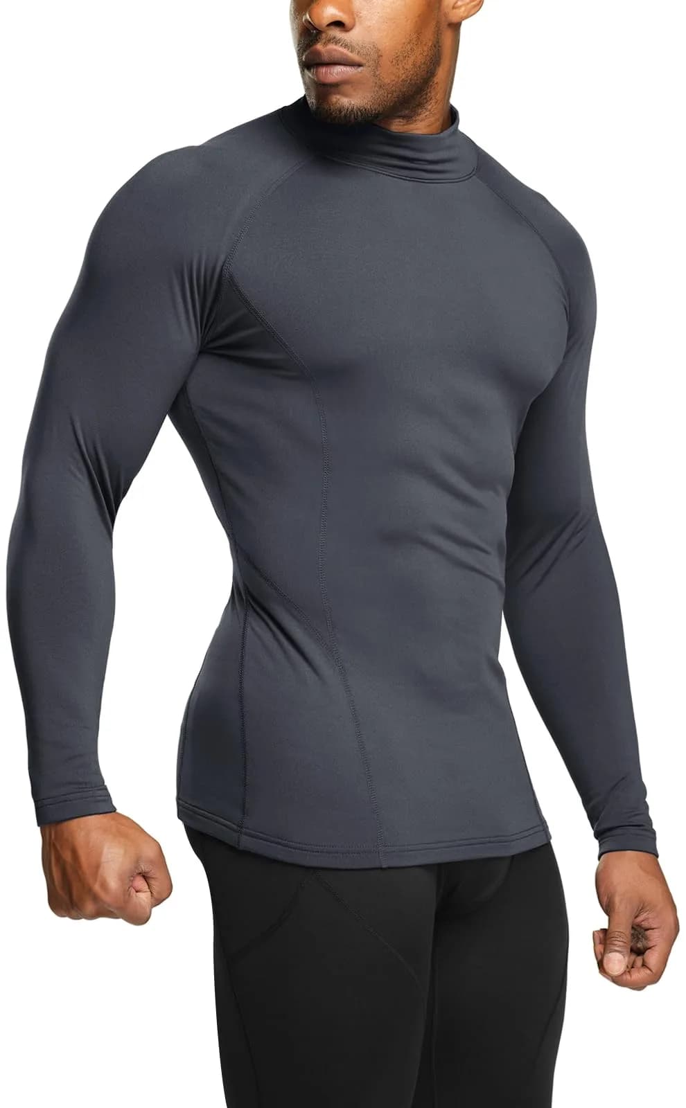 TSLA Men's Thermal Long Sleeve Compression Shirts | Mock/Turtleneck Winter Sports Base Layer Top, Charcoal, X-Small